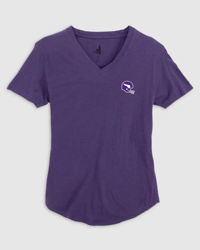 Women's Minnesota Vikings Merediths V-Neck T-Shirt - Classic Logo made by Johnnie-O