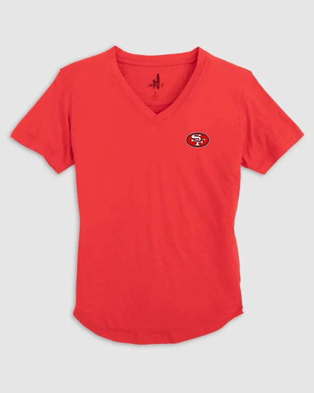 Women's San Francisco 49ers Merediths V-Neck T-Shirt - Classic Logo made by Johnnie-O
