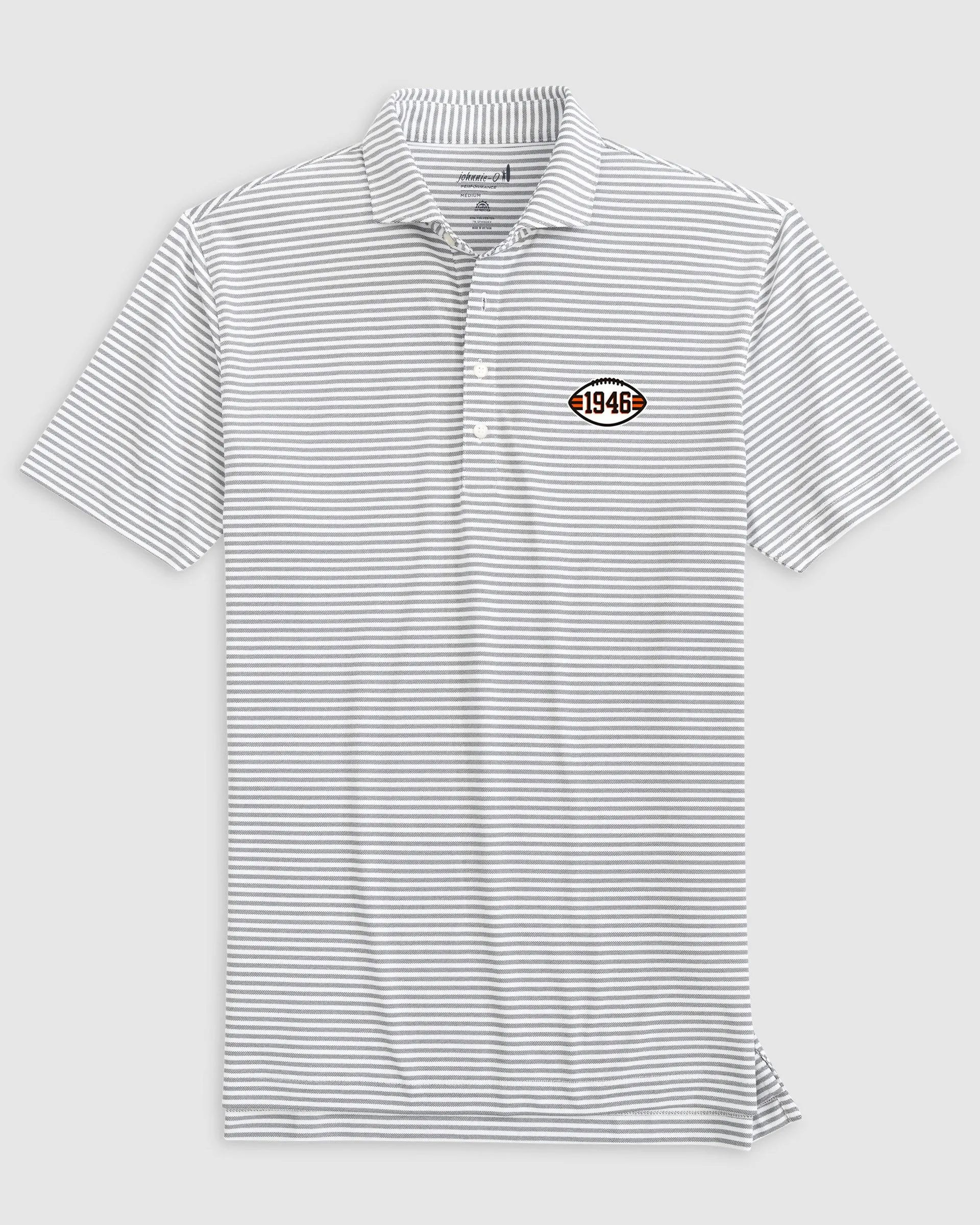 Cleveland Browns Stetsons Striped Performance Mesh Polo - Classic 1946 Logo sold by Johnnie-O