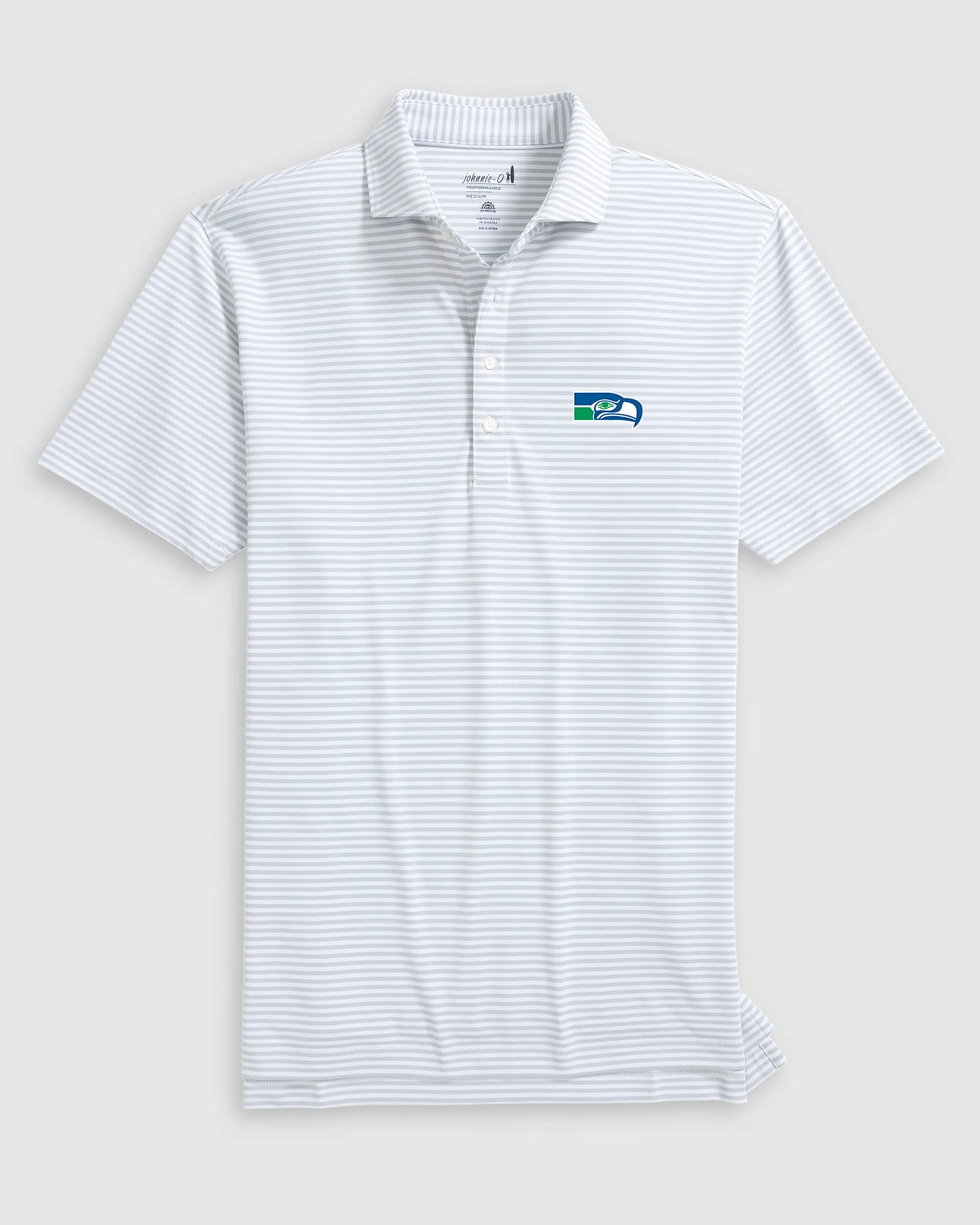 Seattle Seahawks Stetsons Striped Performance Mesh Polo - Classic Logo sold by Johnnie-O