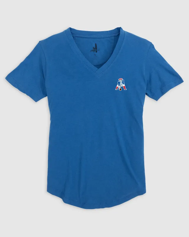 Women's New England Patriots Merediths V-Neck T-Shirt - Classic Logo made by Johnnie-O