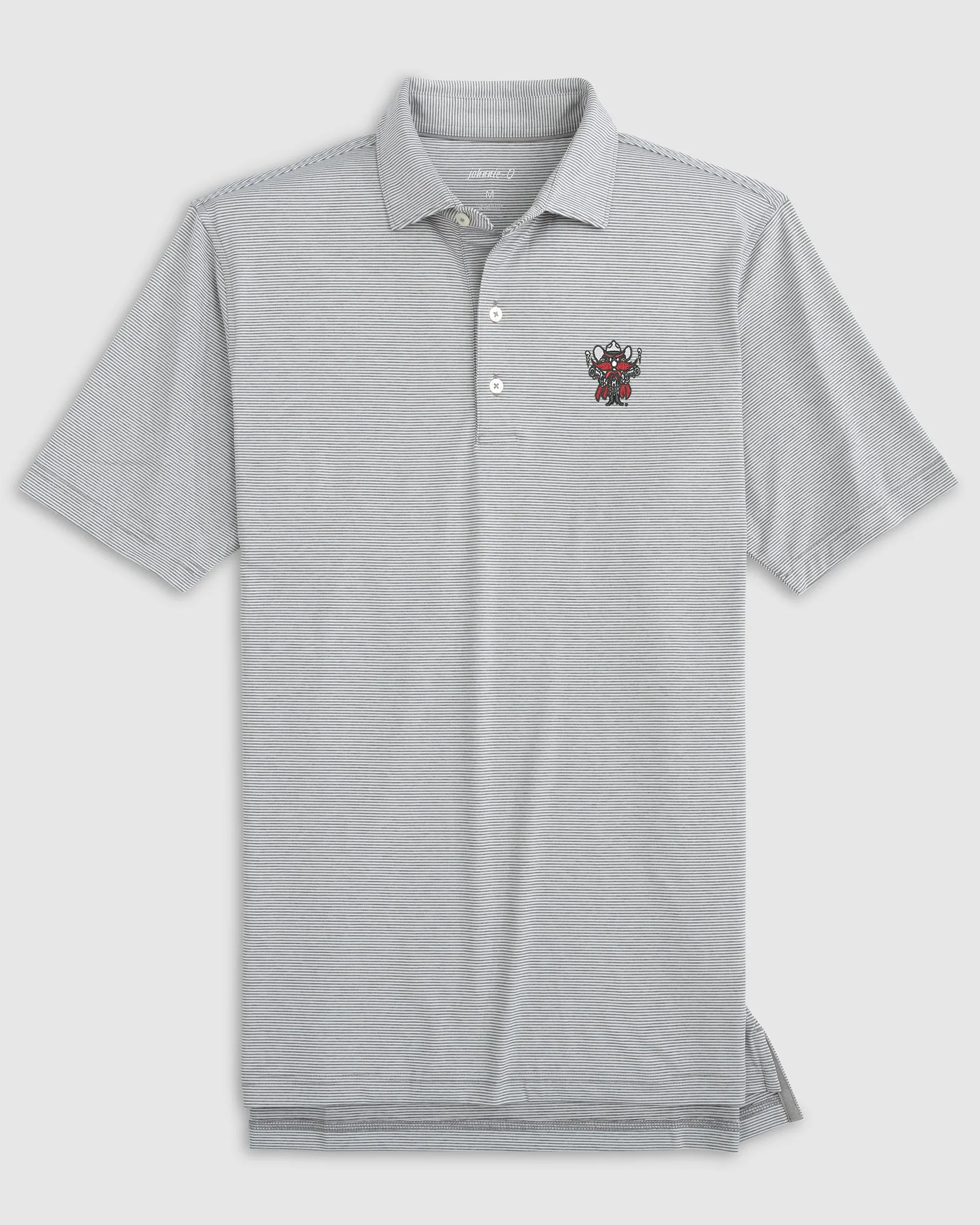 Texas Tech Lyndonn Striped Performance Jersey Polo - Red Raider Logo sold by Johnnie-O