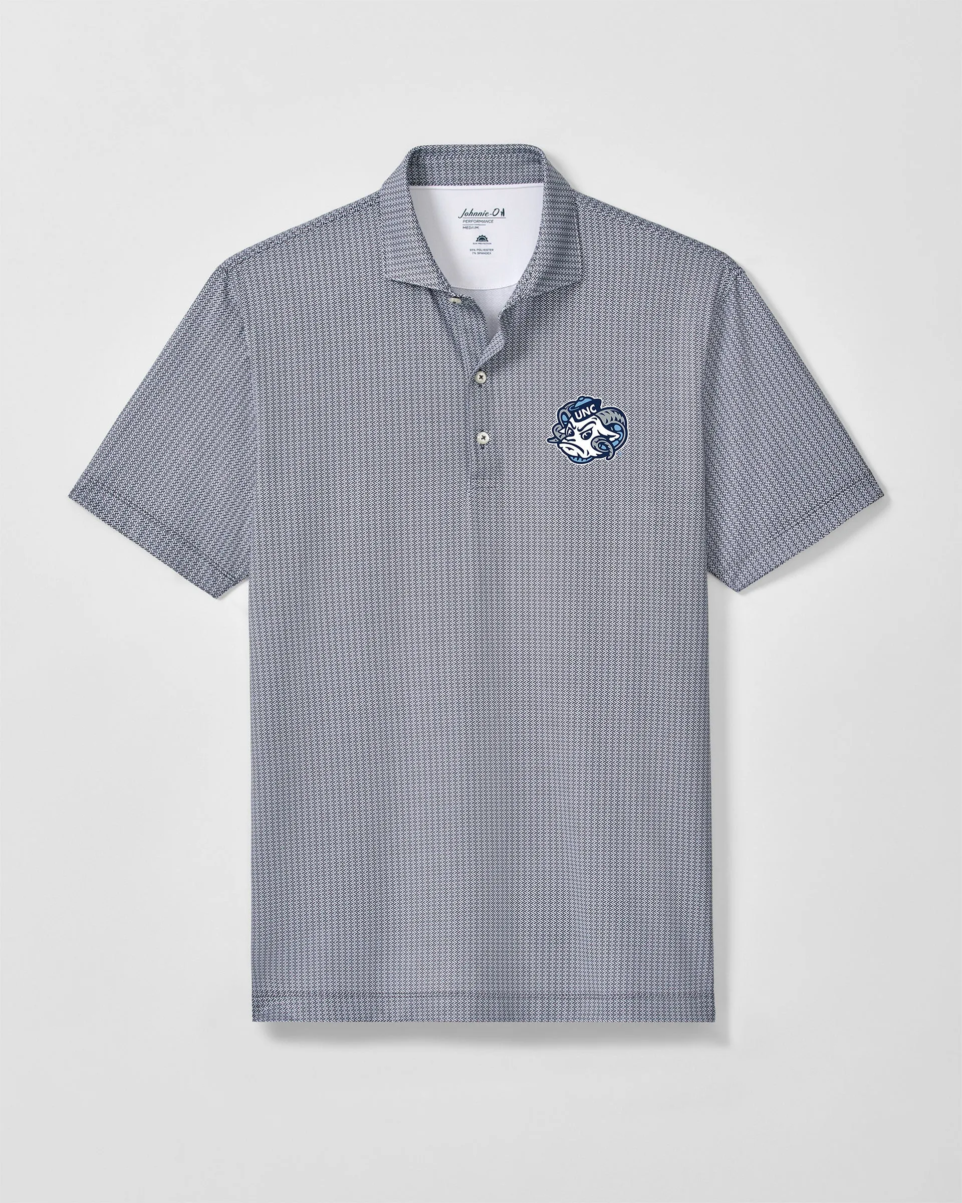 University of North Carolina Crosslink Printed Performance Jersey Polo - Ram Head Logo sold by Johnnie-O