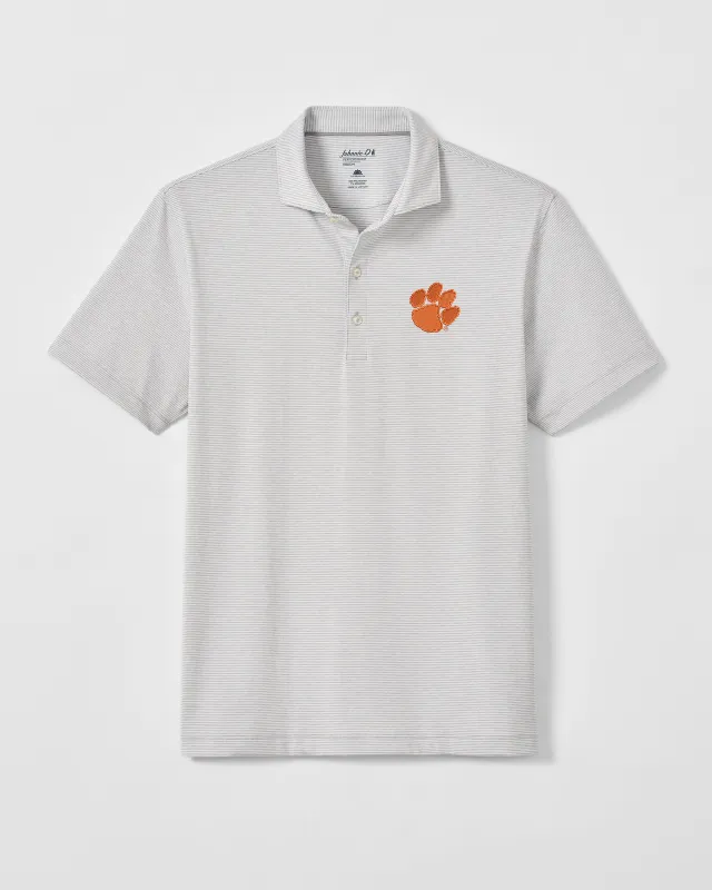 Clemson University Lyndonn Striped Jersey Performance Polo made by Johnnie-O