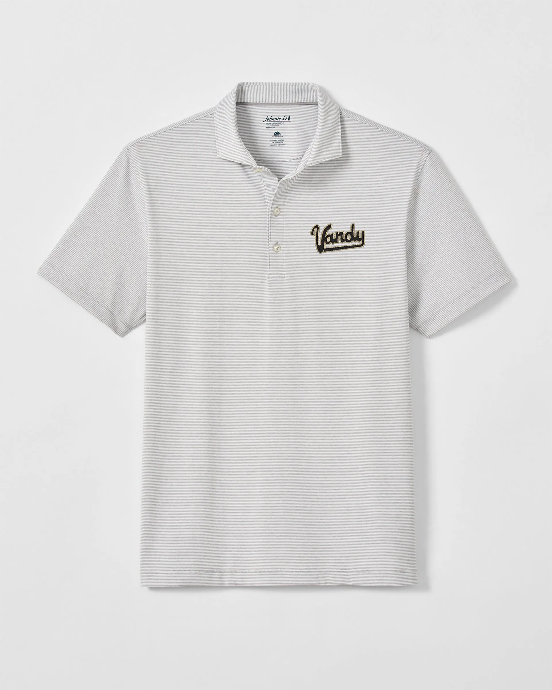 Vanderbilt University Lyndon Striped Jersey Performance Polo - Vault Logo sold by Johnnie-O