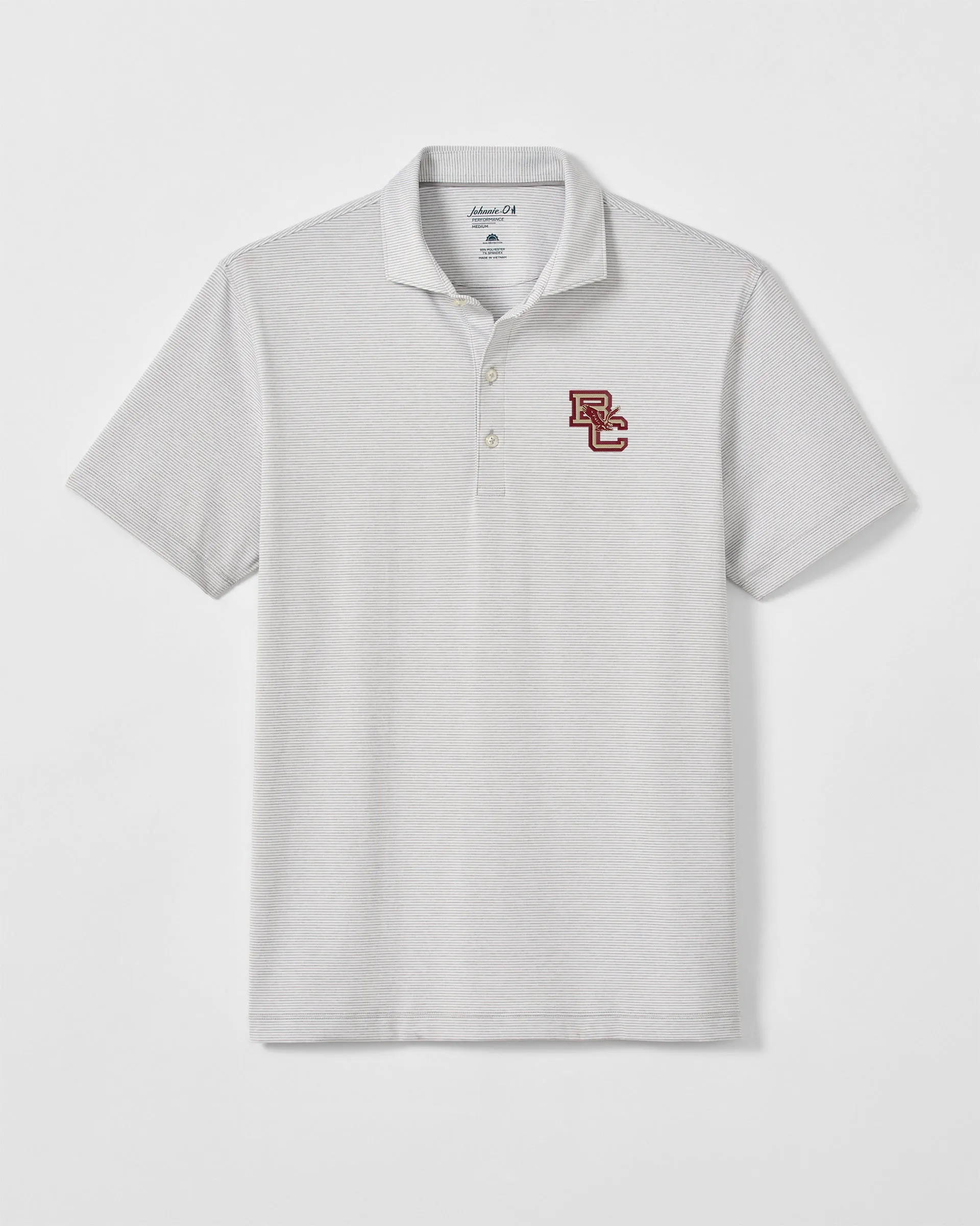 Boston College Lyndonn Striped Jersey Performance Polo - Vault Logo sold by Johnnie-O