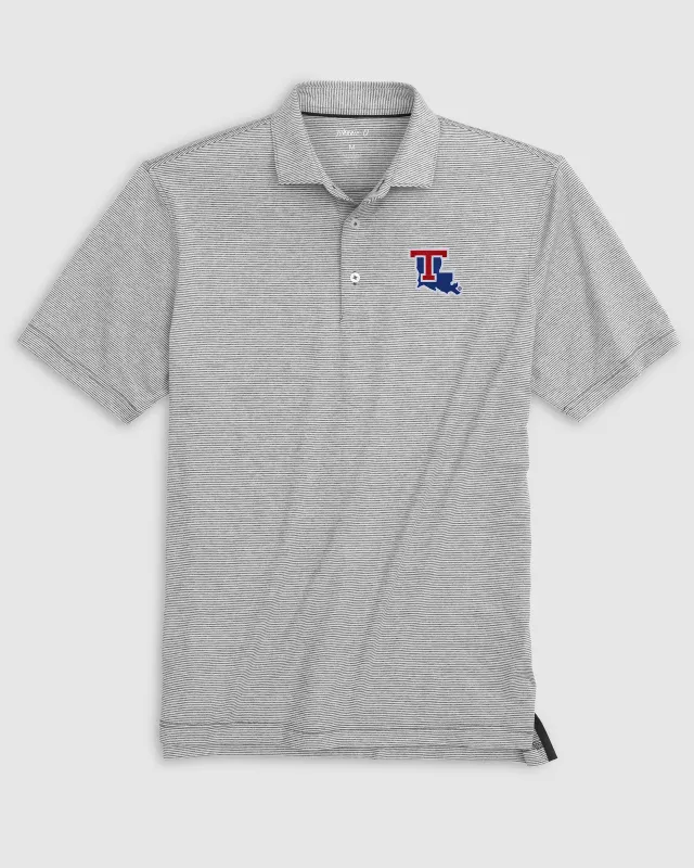 Louisiana Tech University Lyndonn Striped Jersey Performance Polo made by Johnnie-O