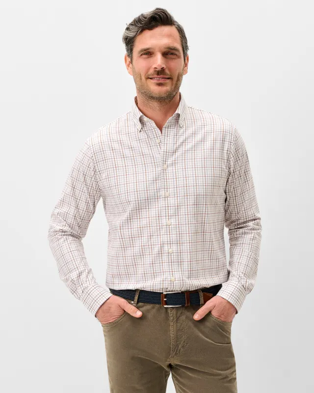 Everyday Performance Button Down Shirt - Sandlewood Pane made by Johnnie-O