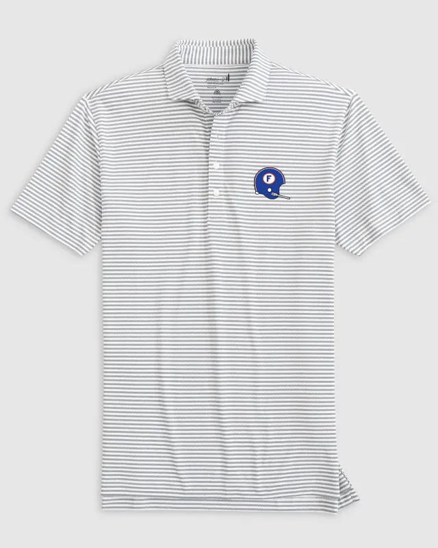 University of Florida Stetsons Striped Performance Mesh Polo - Helmet Logo made by Johnnie-O