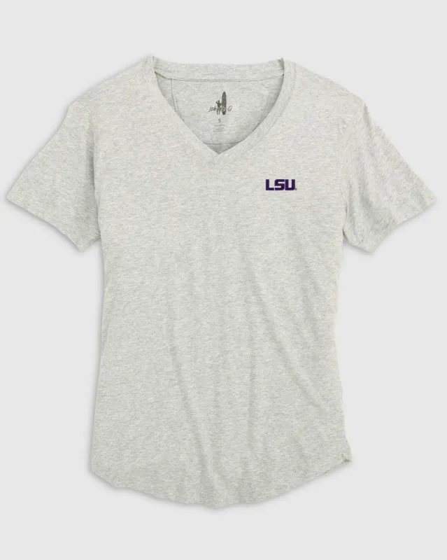 Women's Louisiana State Merediths V-Neck T-Shirt sold by Johnnie-O
