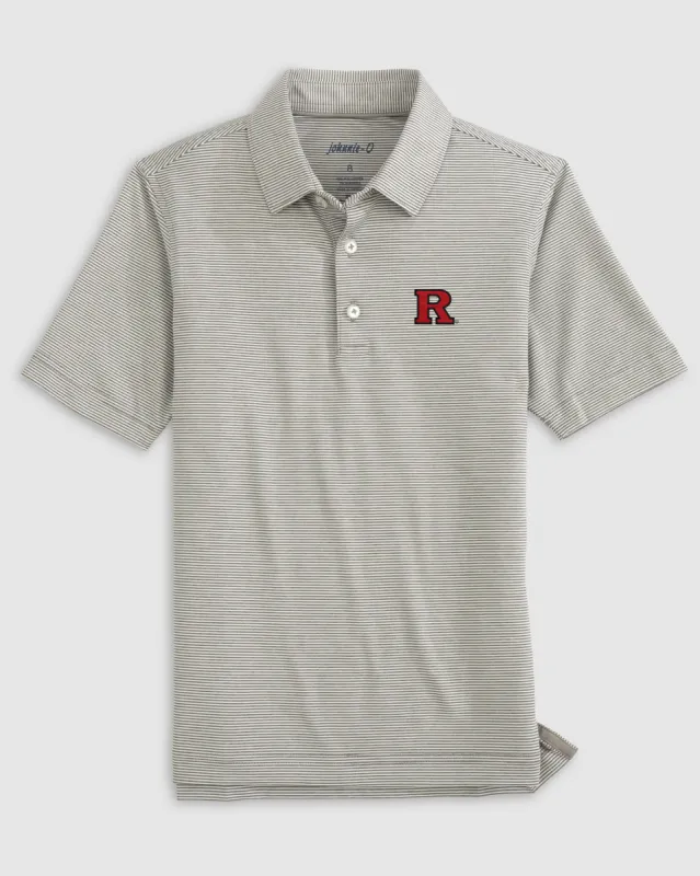 Rutgers Lyndonn Jr. Striped Jersey Performance Polo sold by Johnnie-O