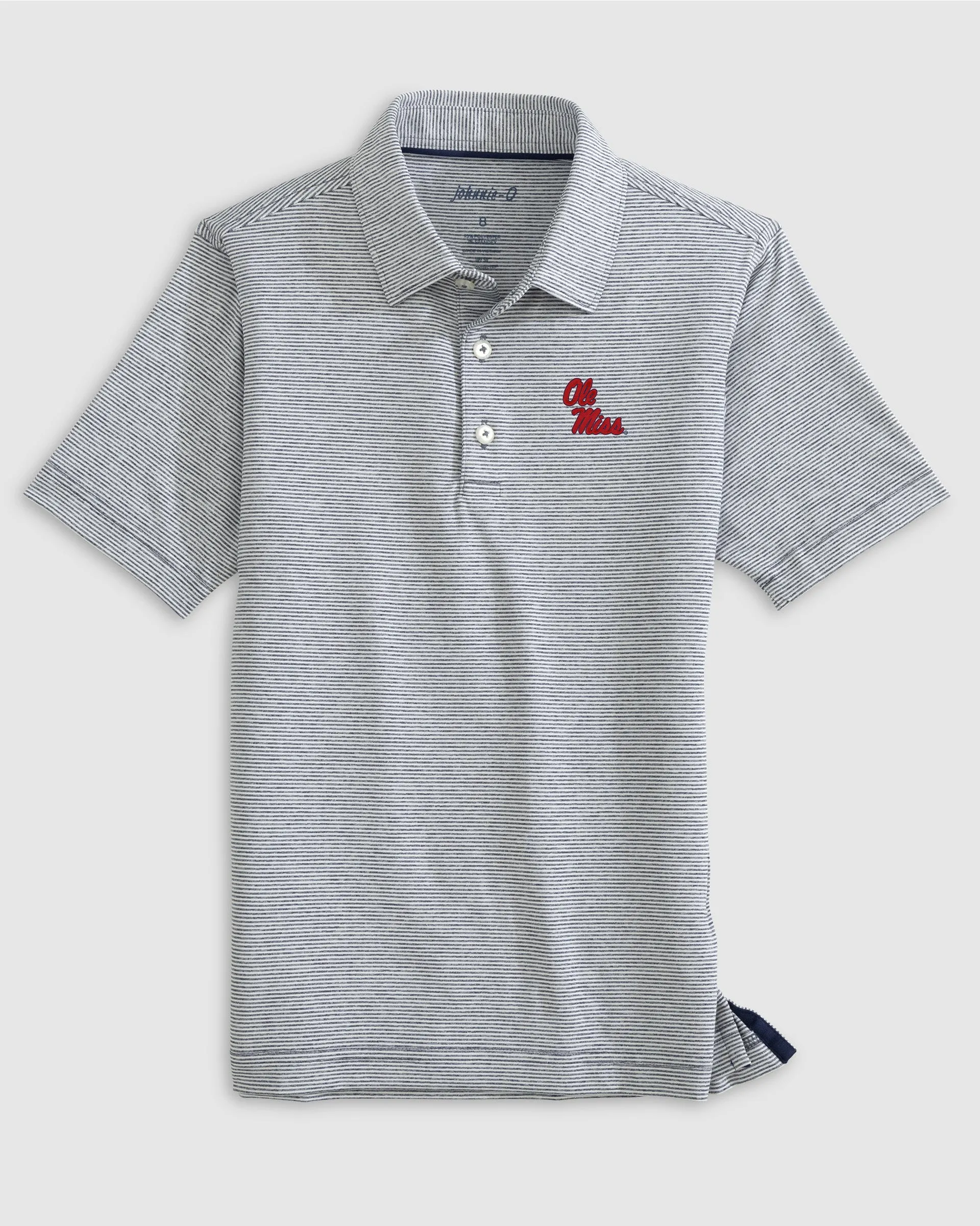 Ole Miss Lyndonn Jr. Striped Jersey Performance Polo - Stacked Logo sold by Johnnie-O
