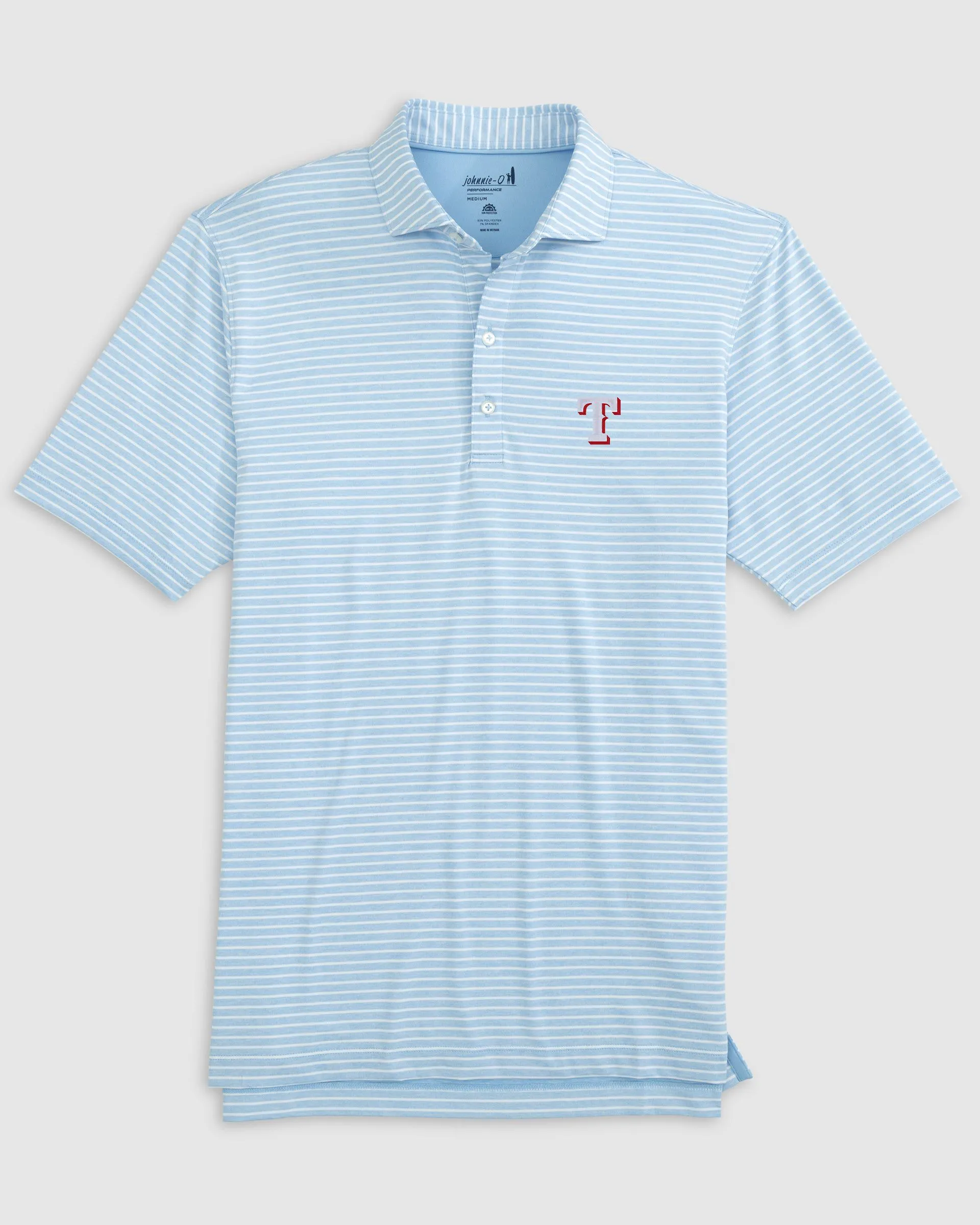 Texas Rangers Clipperr Striped Jersey Performance Polo sold by Johnnie-O