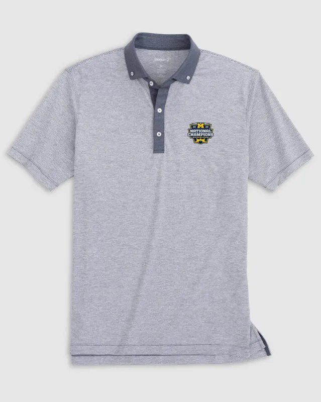 Michigan Walsh Striped Jersey Performance Polo - 2023 CFP Champions Logo made by Johnnie-O
