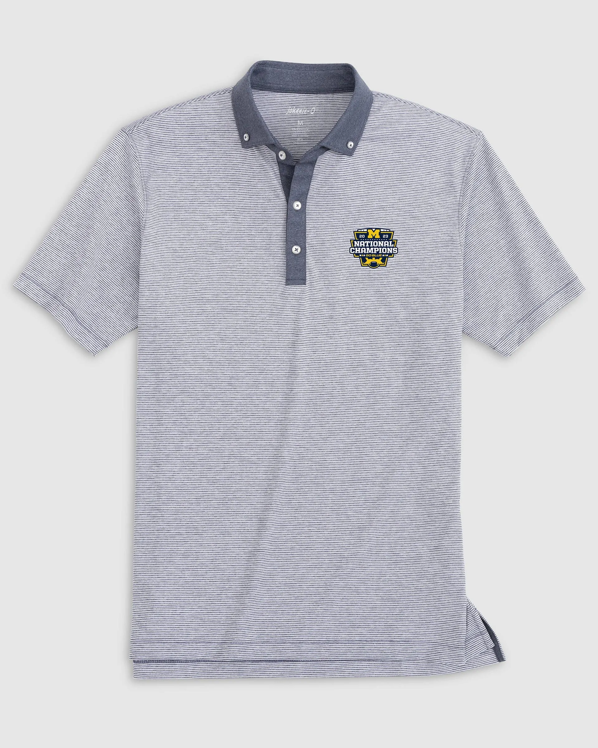 Michigan Walsh Striped Jersey Performance Polo - 2023 CFP Champions Logo sold by Johnnie-O