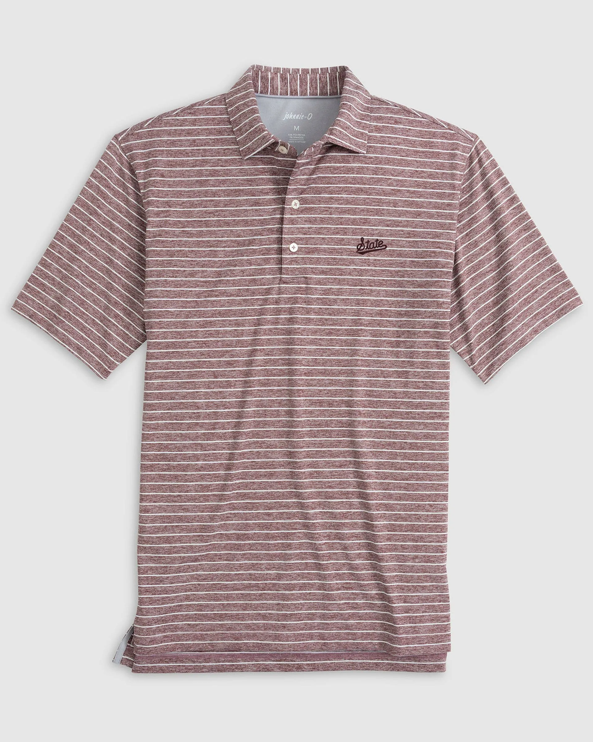 Mississippi State Newton Striped Jersey Performance Polo - Script Logo sold by Johnnie-O