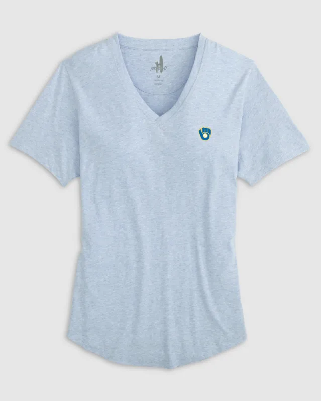 Women's Milwaukee Brewers Merediths V-Neck T-Shirt - Cooperstown Logo sold by Johnnie-O