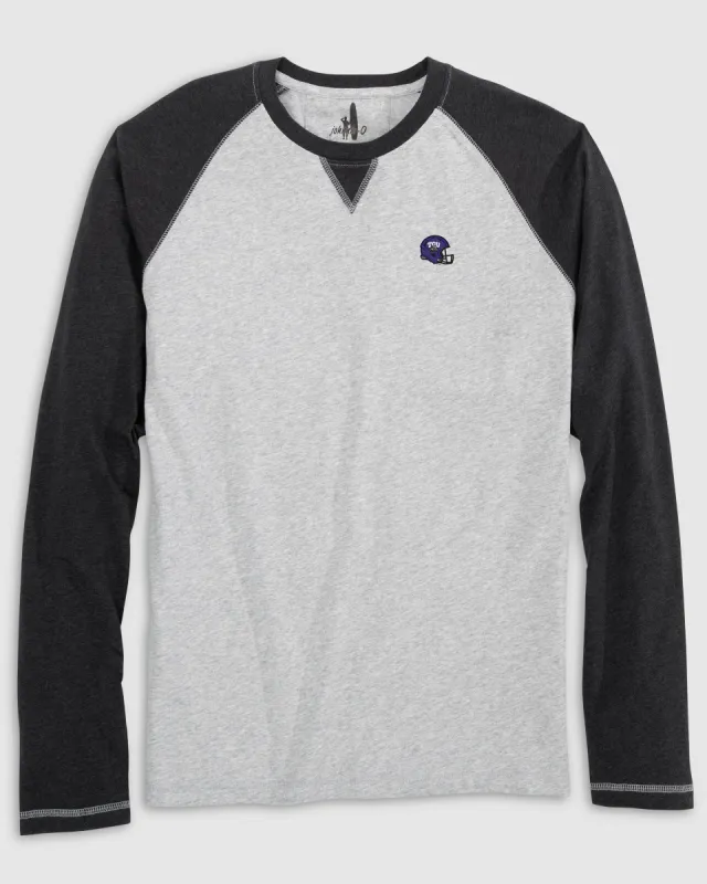 Texas Christian Alsen Long Sleeve Baseball Tee - Helmet Logo made by Johnnie-O