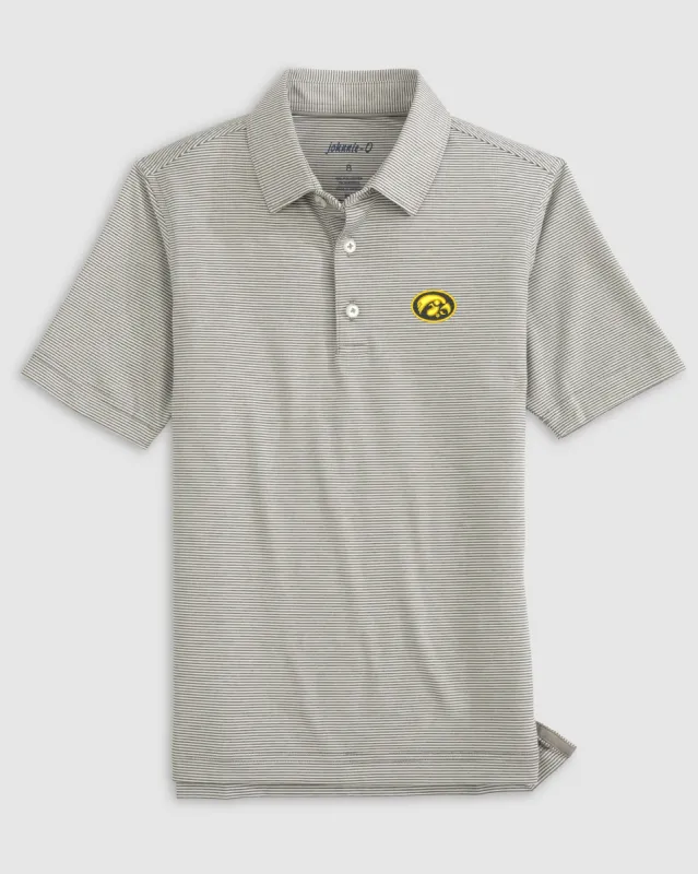 Iowa Lyndonn Jr. Striped Jersey Performance Polo - Oval Logo sold by Johnnie-O