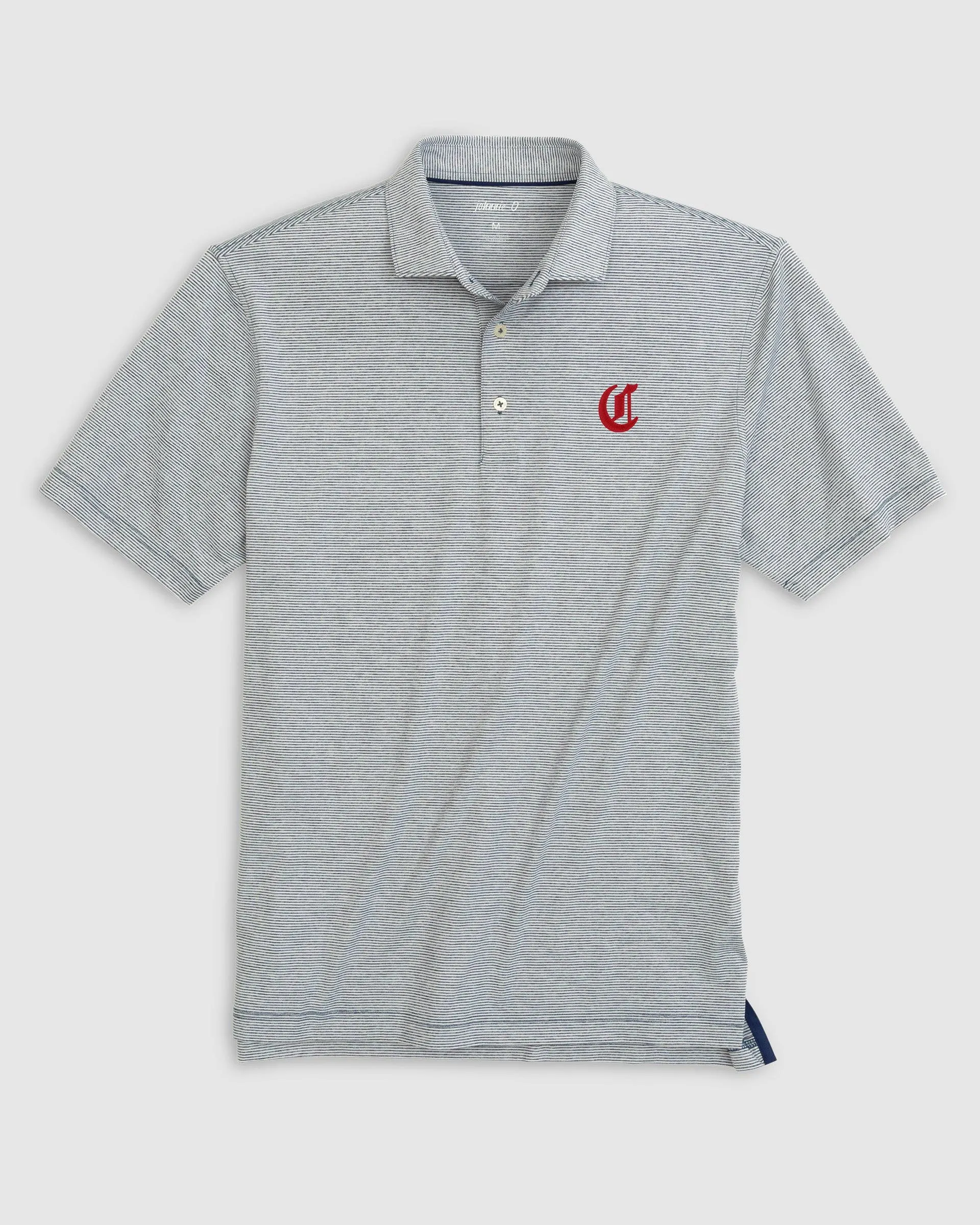 Cincinnati Reds Lyndonn Striped Jersey Performance Polo - Cooperstown Logo sold by Johnnie-O