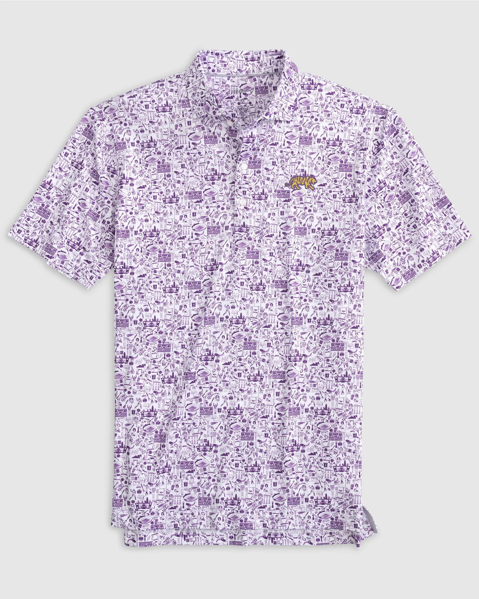 LSU Tailgater Printed Jersey Performance Polo - Mike The Tiger Logo sold by Johnnie-O