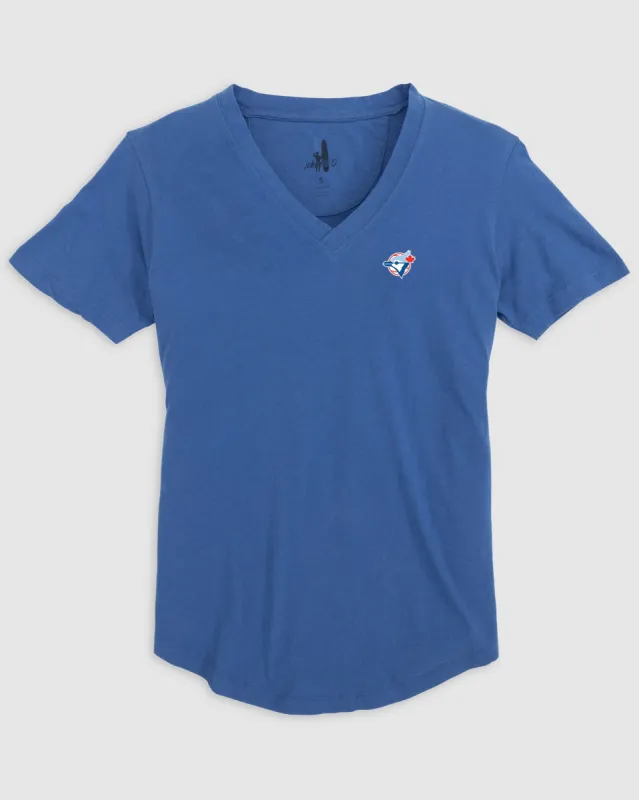 Women's Toronto BlueJays Merediths V-Neck T-Shirt - Cooperstown Logo sold by Johnnie-O