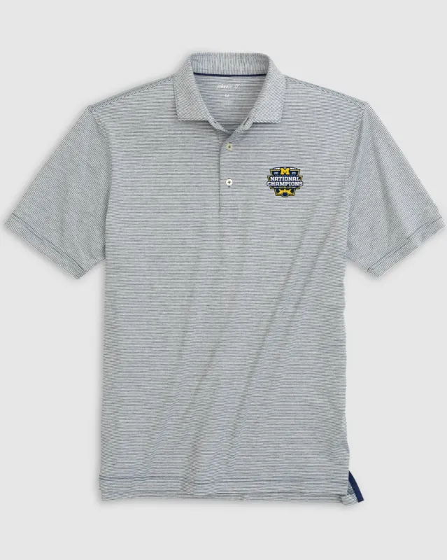 Michigan Lyndon Striped Jersey Performance Polo - 2023 CFP Champions Logo sold by Johnnie-O