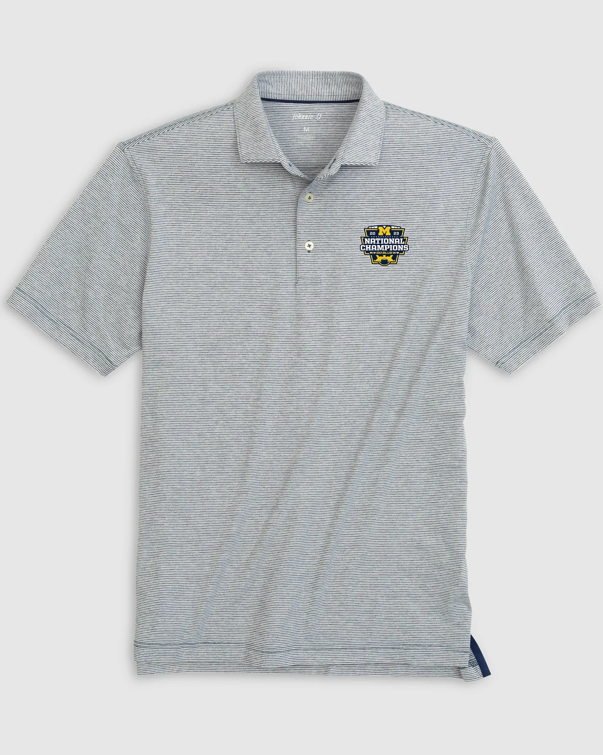Michigan Lyndon Striped Jersey Performance Polo - 2023 CFP Champions Logo sold by Johnnie-O