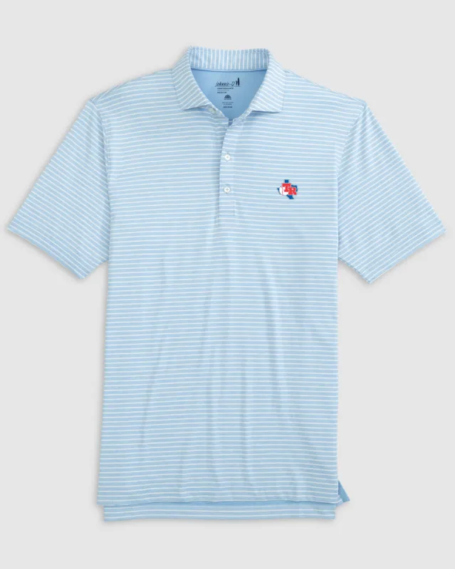 Texas Rangers Clipperr Striped Jersey Performance Polo - Cooperstown Logo sold by Johnnie-O