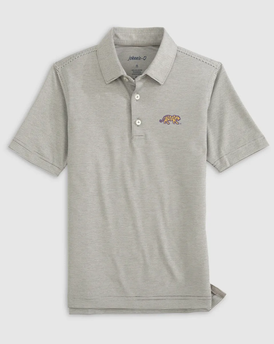 Louisiana State University Lyndonn Jr. Striped Jersey Performance Polo sold by Johnnie-O