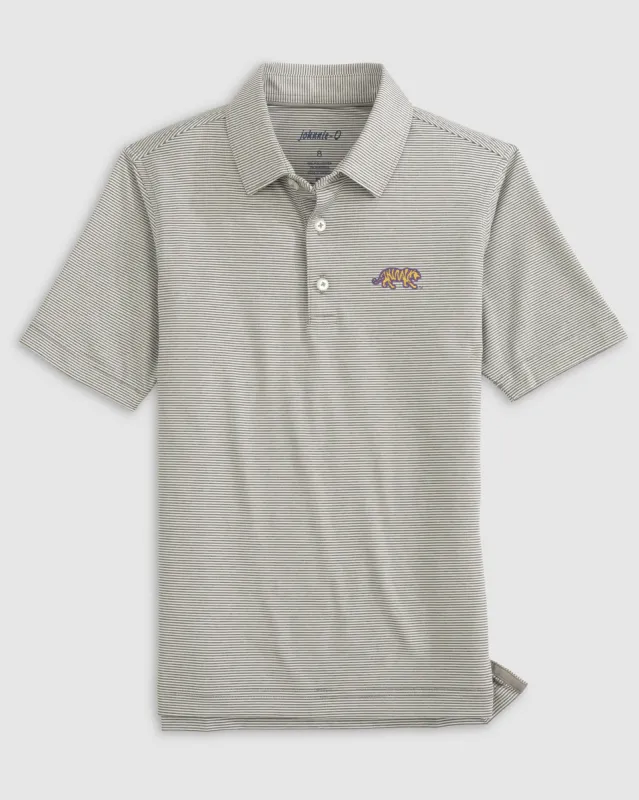 Louisiana State University Lyndonn Jr. Striped Jersey Performance Polo sold by Johnnie-O