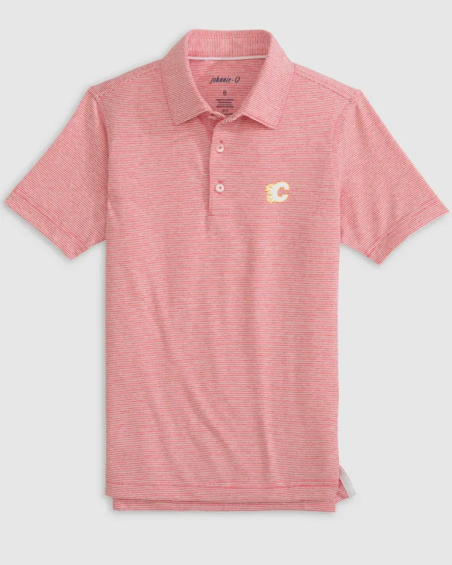 Calgary Flames Lyndonn Jr. Striped Jersey Performance Polo sold by Johnnie-O