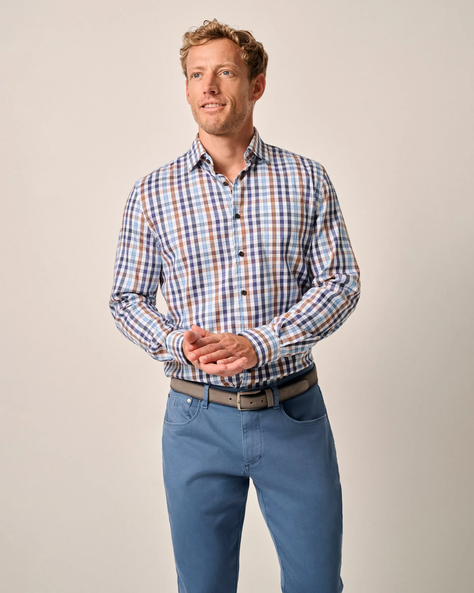 Tucked Cotton Blend Button Up Shirt - Dartmouth sold by Johnnie-O