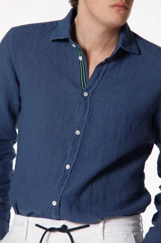 Torino man shirt in linen with long sleeves and ribbon regular sold by Mason's