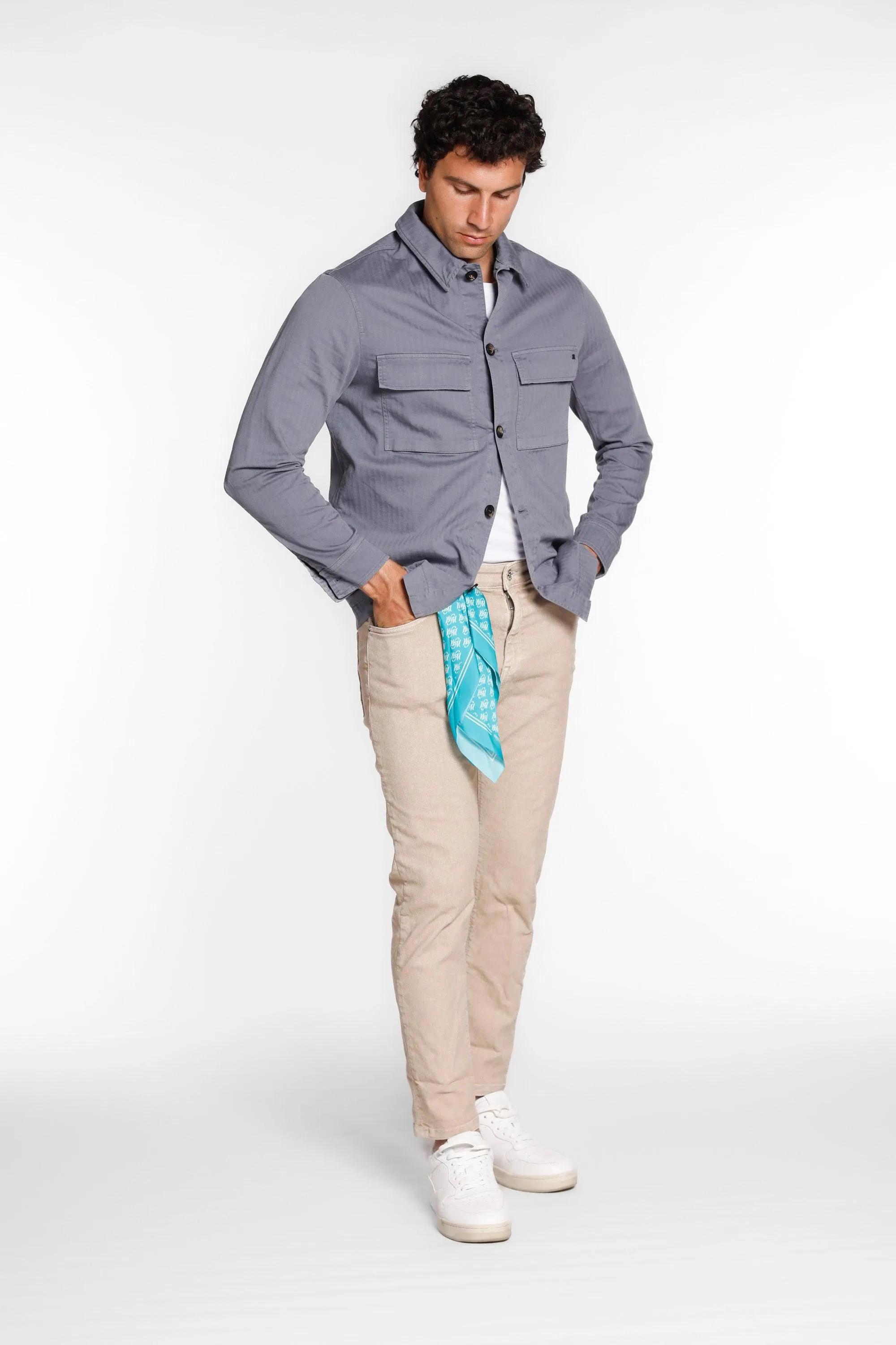 Oliver man overshirt in stretch chewron sold by Mason's product image thumbnail 2