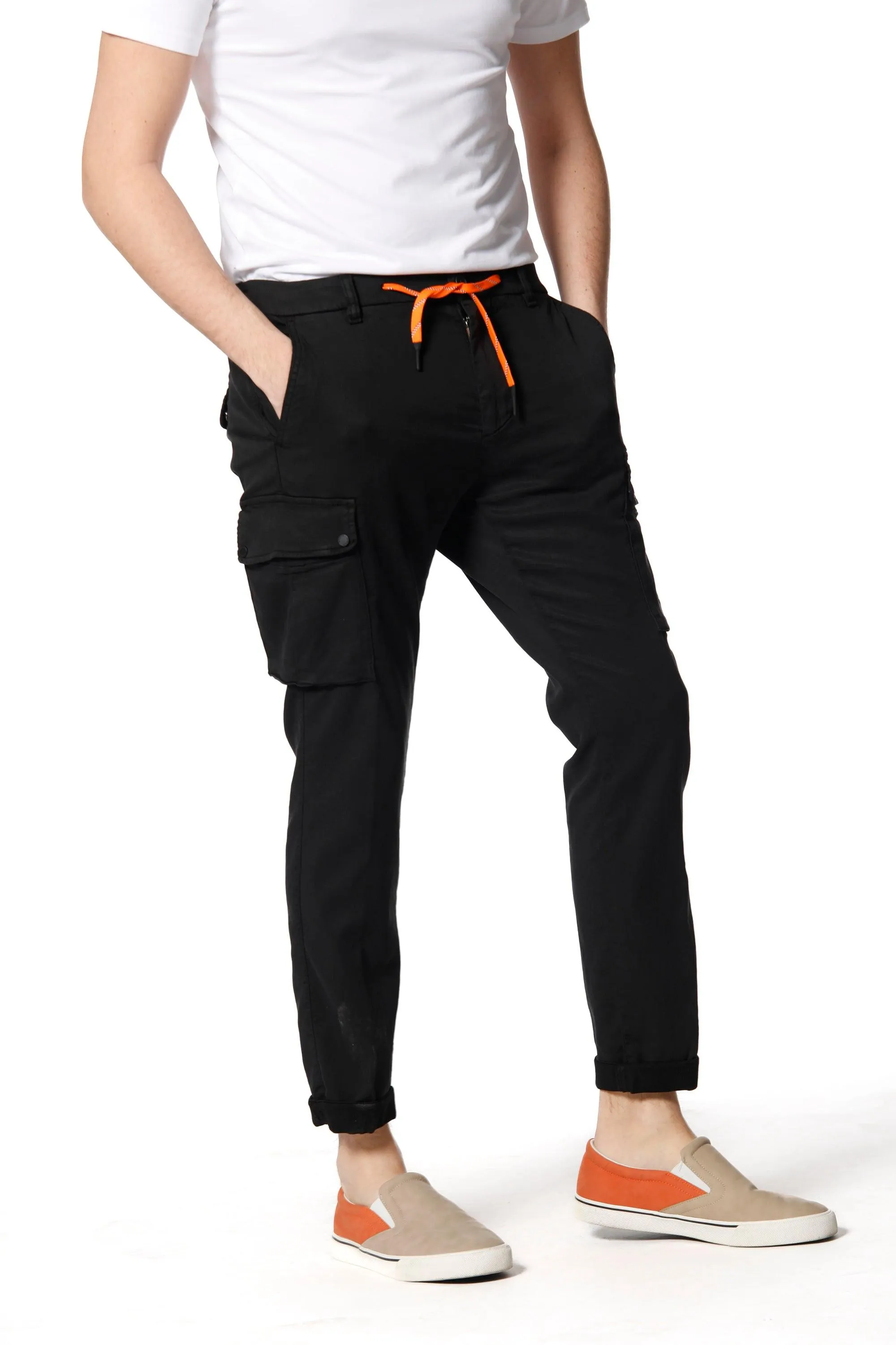 Chile Athleisure man cargo pants in jersey with drawstring carrot fit sold by Mason's