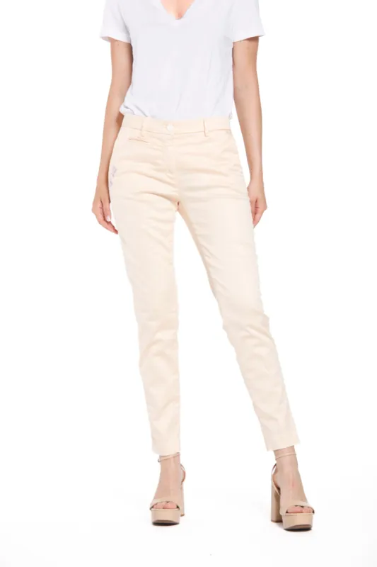 New York Slim woman chino pants in stretch satin with embroidery slim sold by Mason's