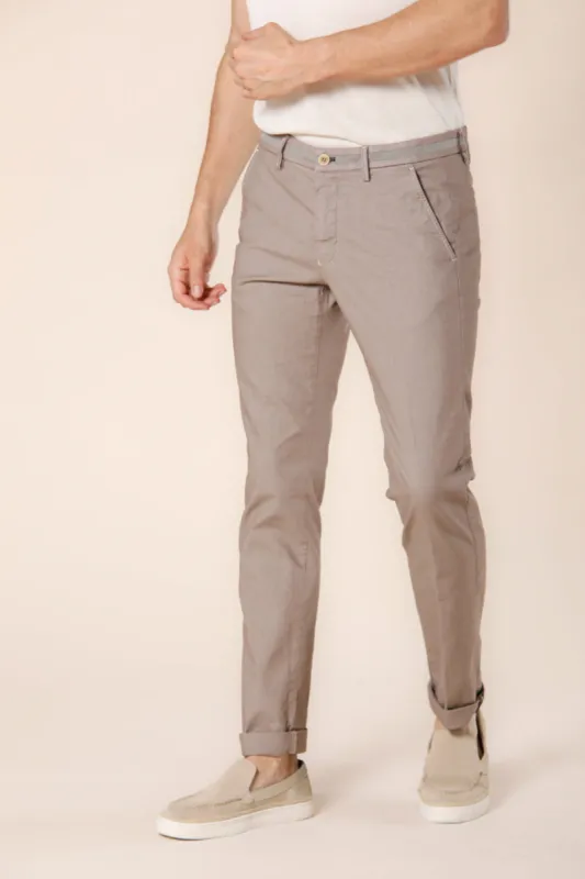 Torino University men's chino pants in cotton with houndstooth pattern and ribbons slim sold by Mason's