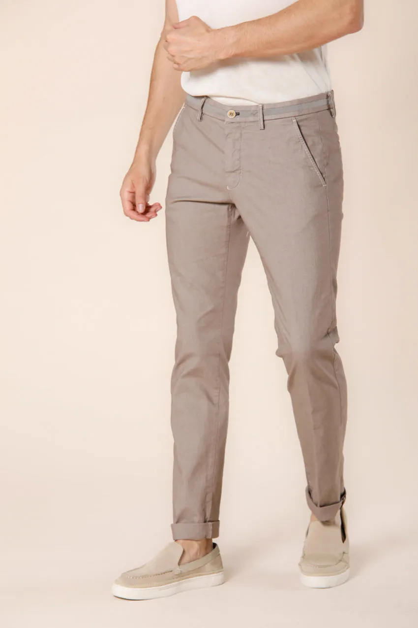 Torino University men's chino pants in cotton with houndstooth pattern and ribbons slim sold by Mason's