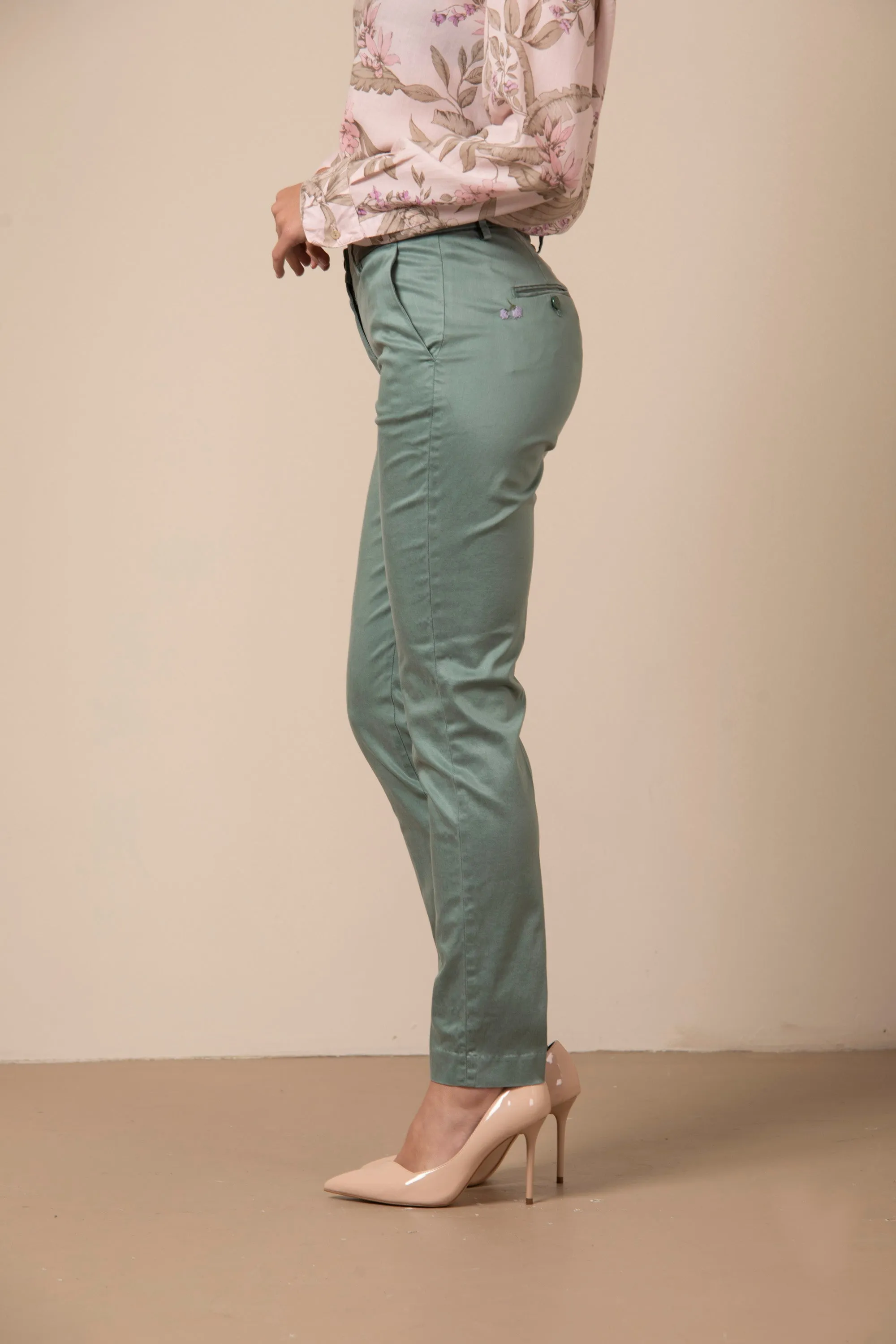 New York Slim woman chino pants in stretch satin with embroidery slim sold by Mason's product image thumbnail 3