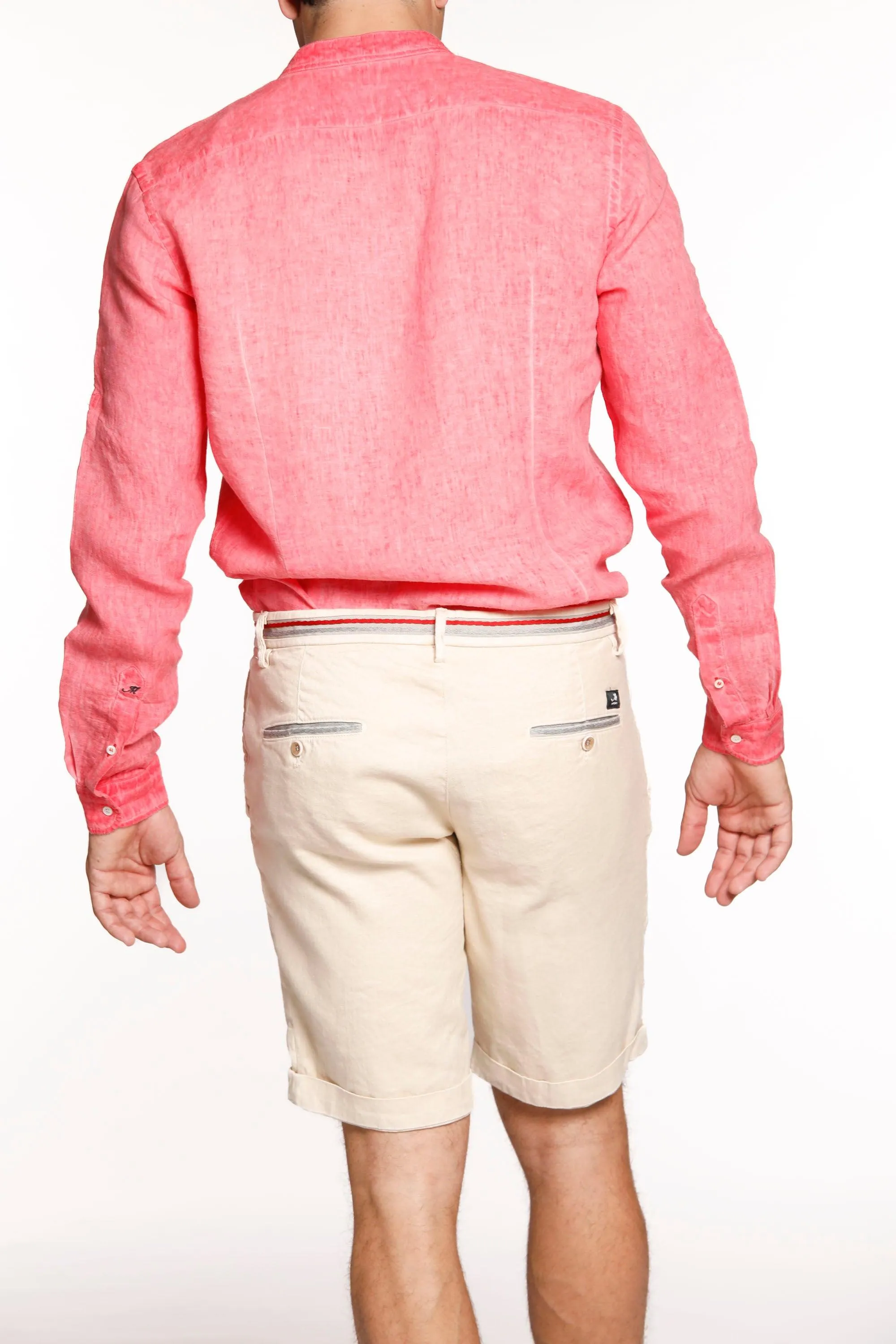 Porto man shirt in "cold dye" linen with mandarin collar and ribbons sold by Mason's product image thumbnail 4