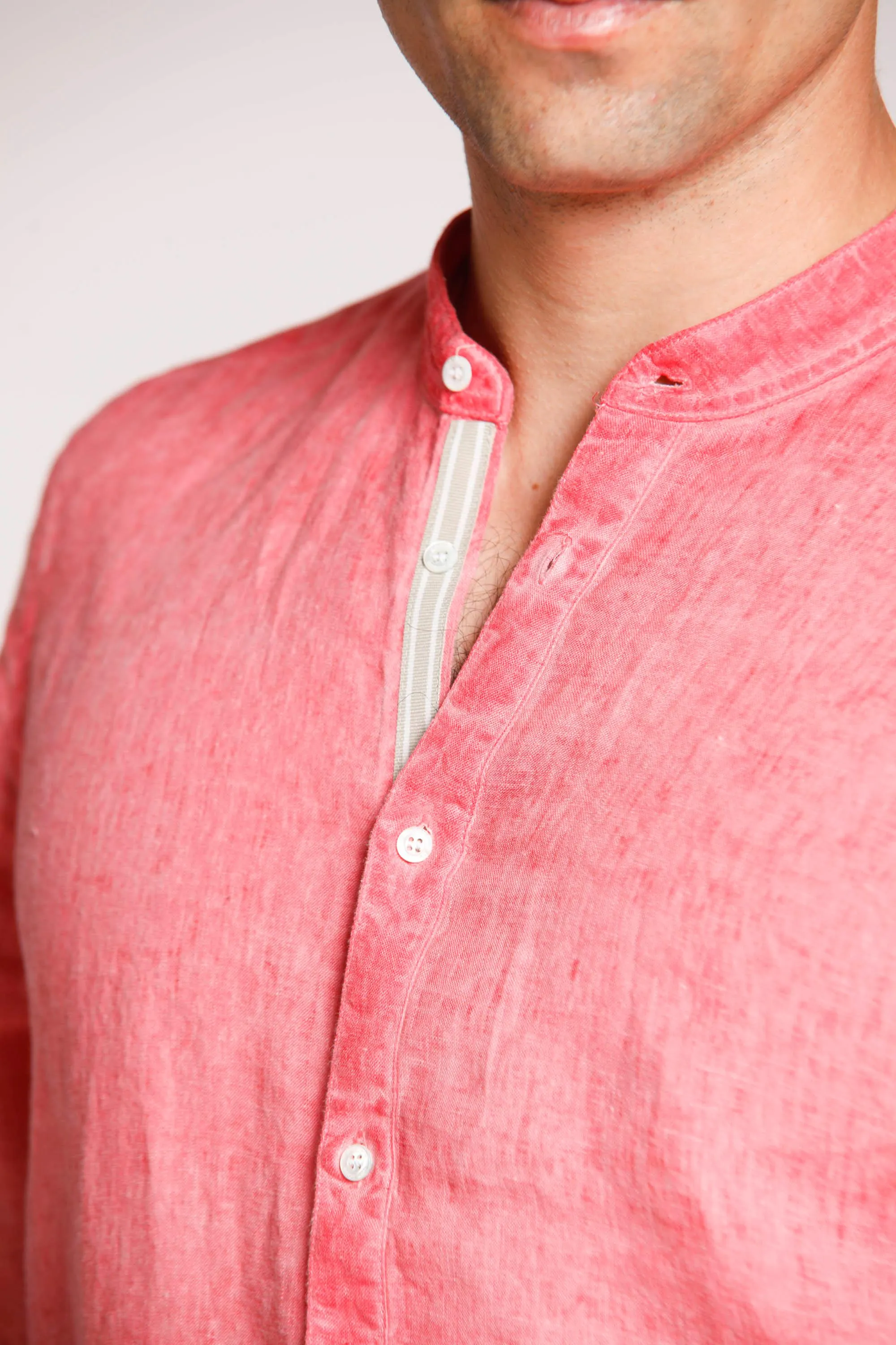 Porto man shirt in "cold dye" linen with mandarin collar and ribbons sold by Mason's product image thumbnail 3