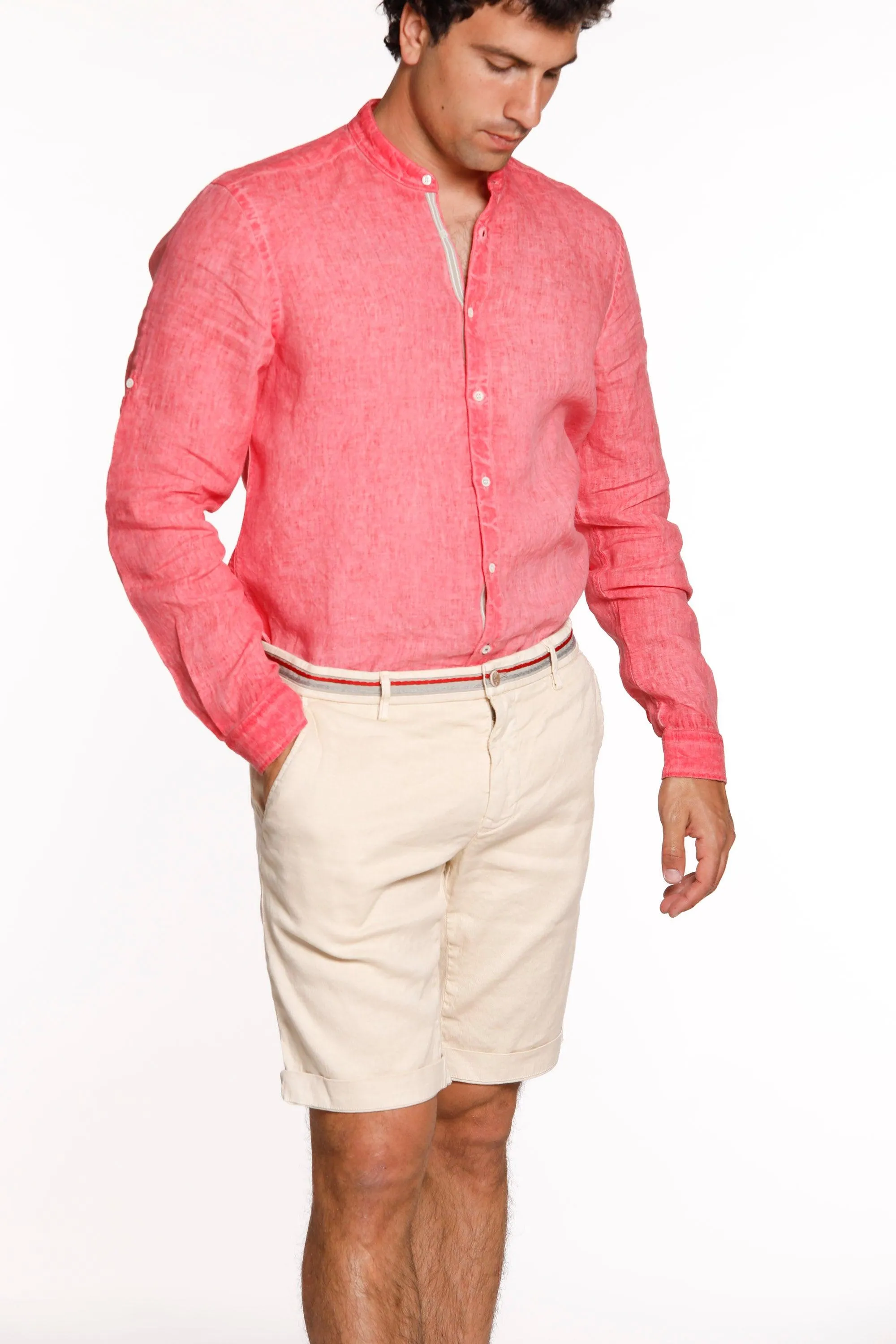 Porto man shirt in "cold dye" linen with mandarin collar and ribbons sold by Mason's product image thumbnail 2