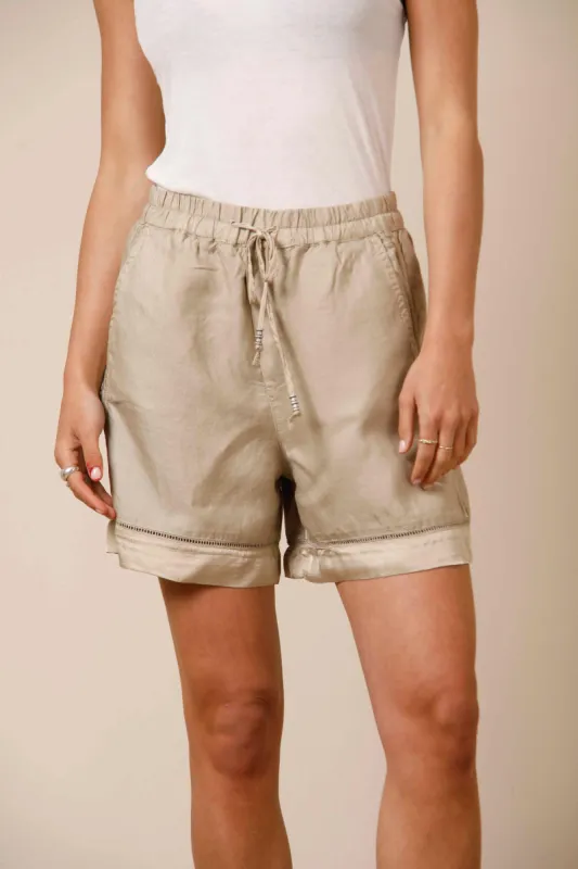Linda Jogger woman chino bermuda in tencel and linen with drawstring relaxed sold by Mason's