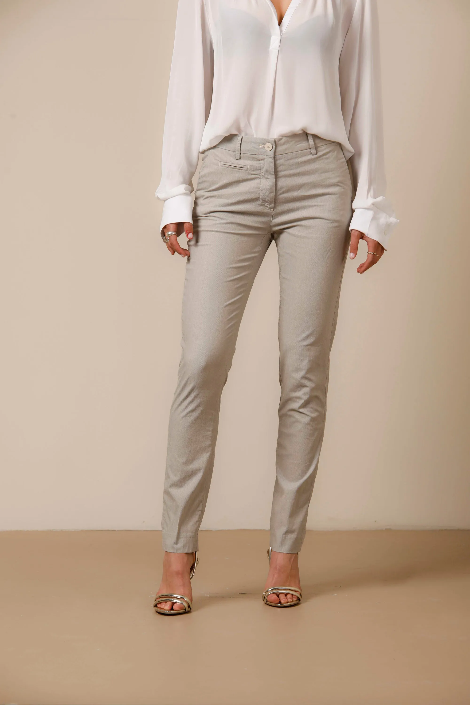 New York Slim woman chino pants in tencel and cotton with stripes pattern slim sold by Mason's