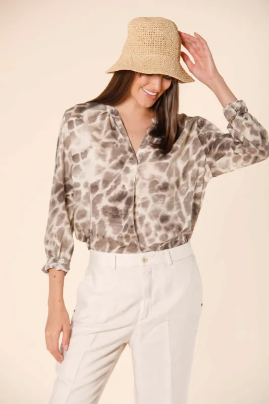 Adele woman's long sleeve shirt in tencel with giraffe pattern sold by Mason's