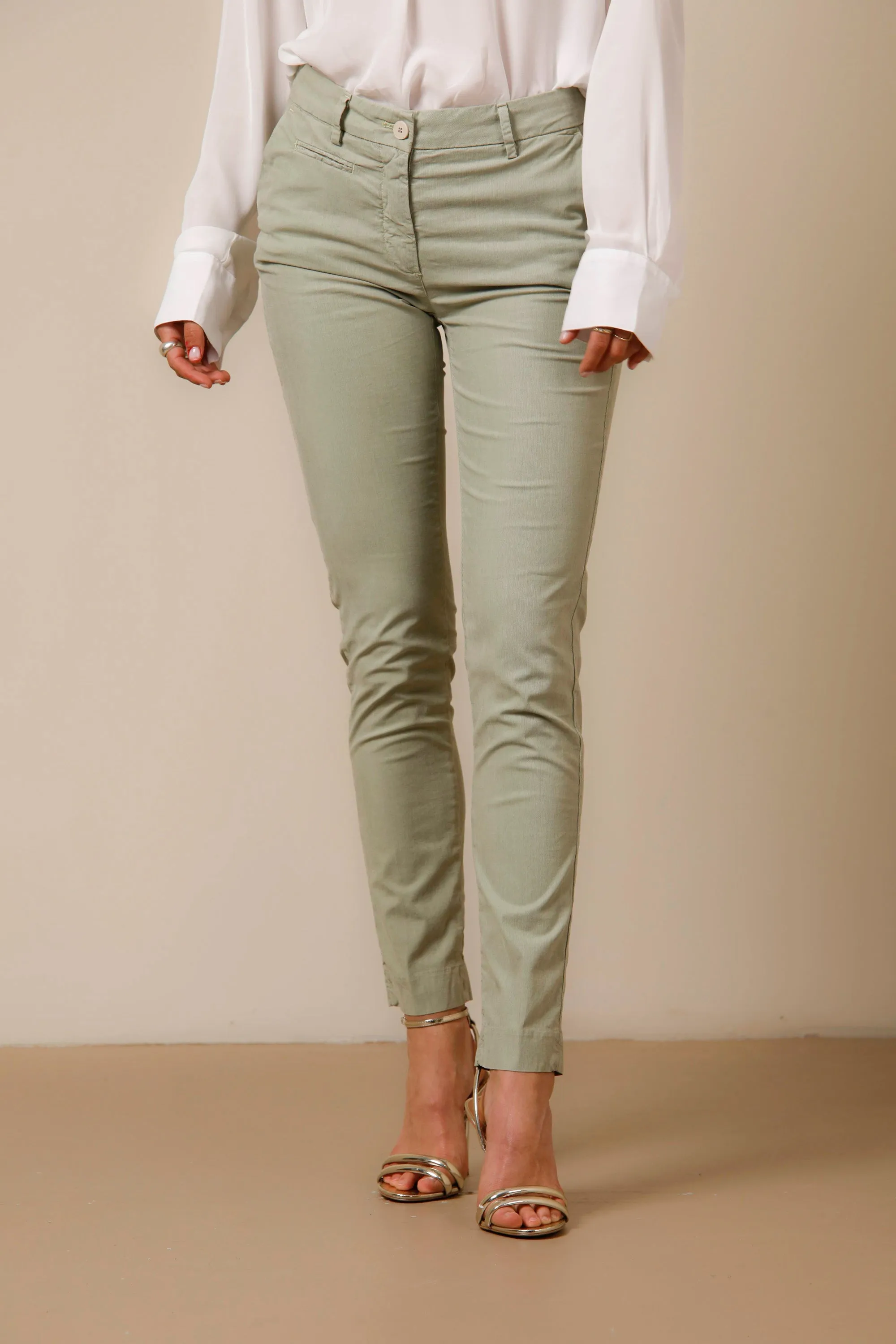 New York Slim woman chino pants in tencel and cotton with stripes pattern slim sold by Mason's