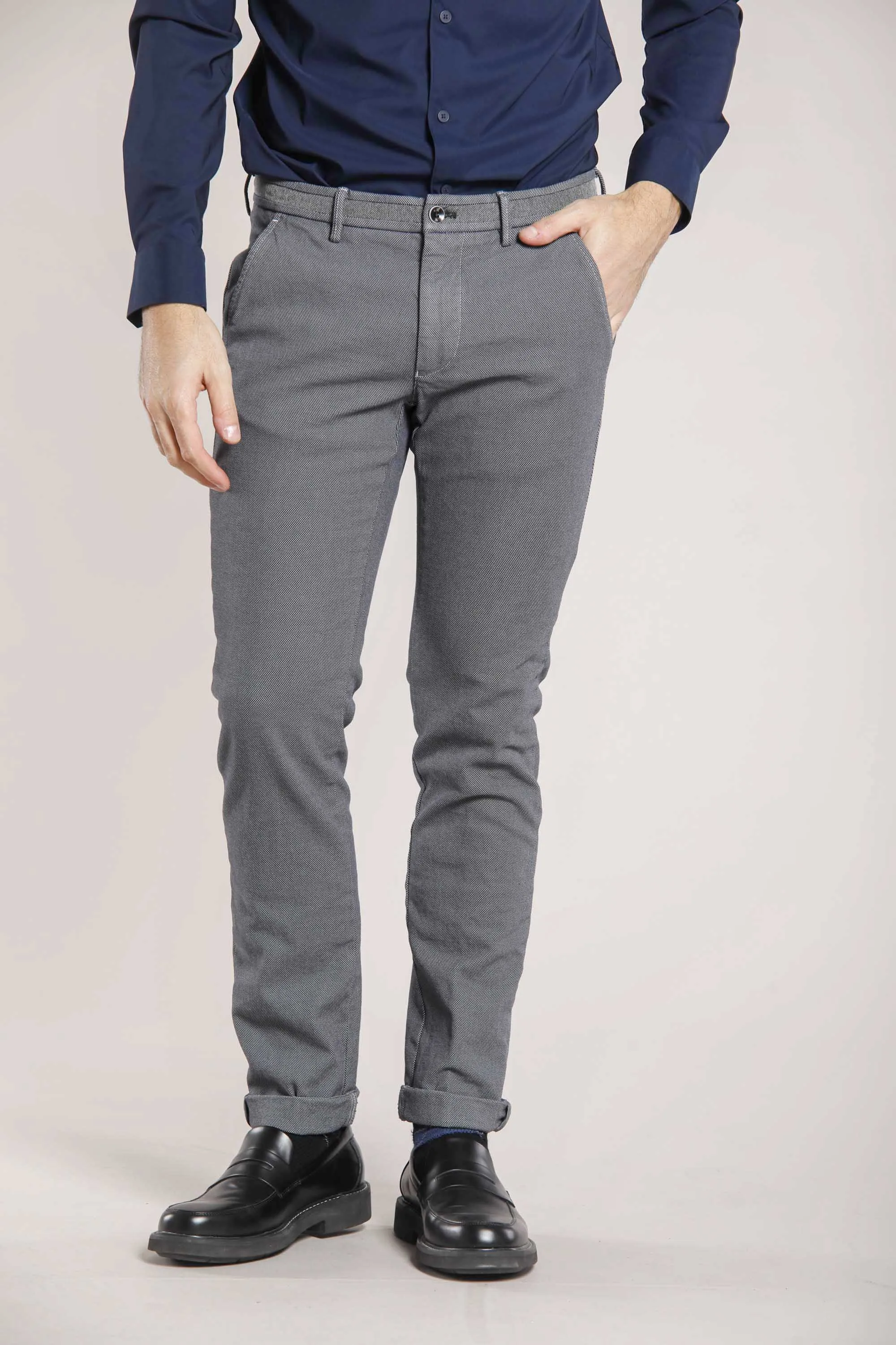 Torino University man cotton chino pants with partridge eye pattern slim sold by Mason's