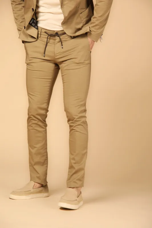 Milano Jogger Travel men's chino jogger in tecno travel stretch satin extra slim sold by Mason's