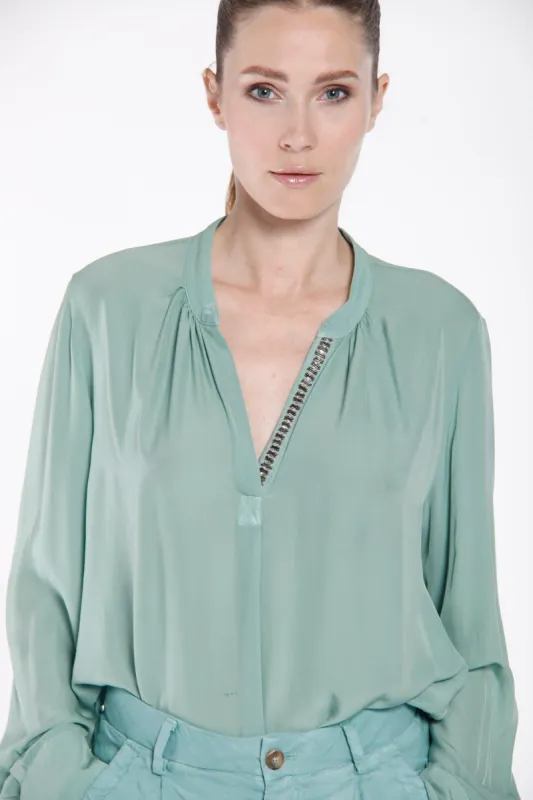 Adele woman shirt in viscose with long sleeves and patch sold by Mason's